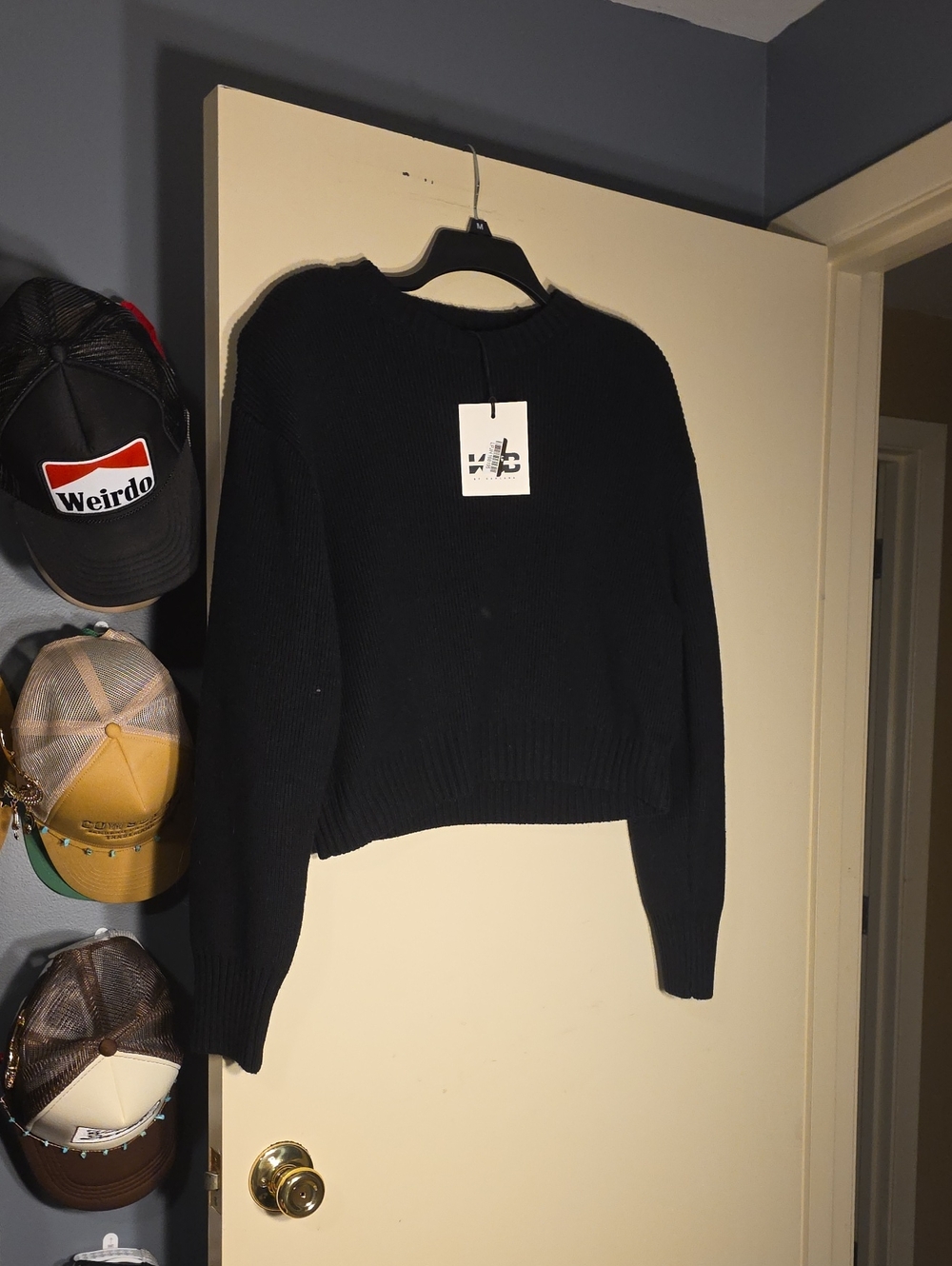 KBB By Kahlana Black Women's Crewneck Knit Sweater With Shoulder Pads